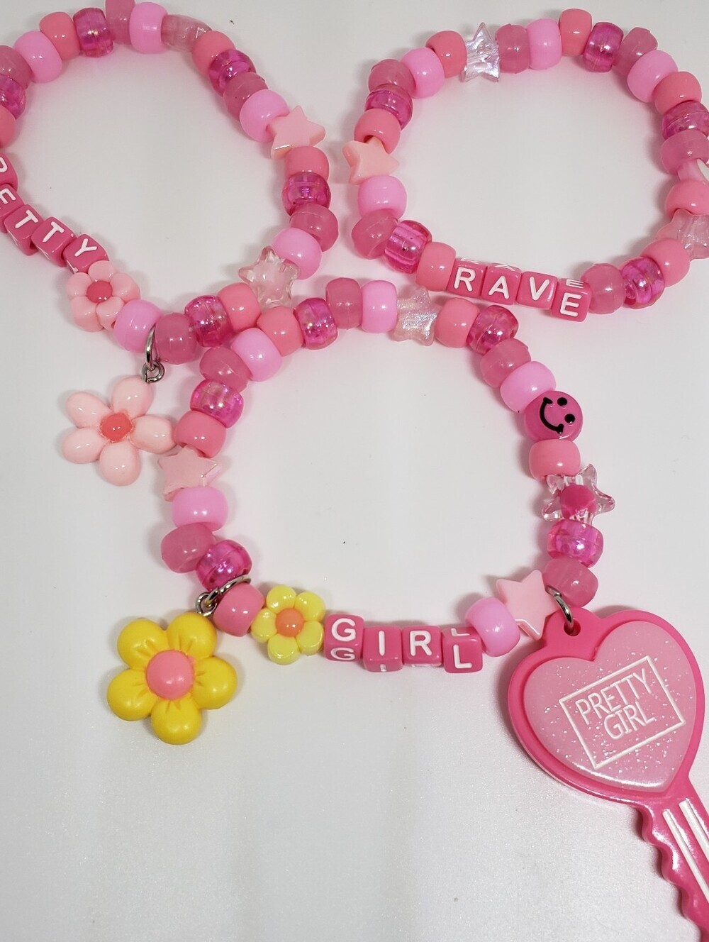 Handmade Pink UV Pretty Rave Girl Stackable Kandi Bracelets - Picture 6 of 7